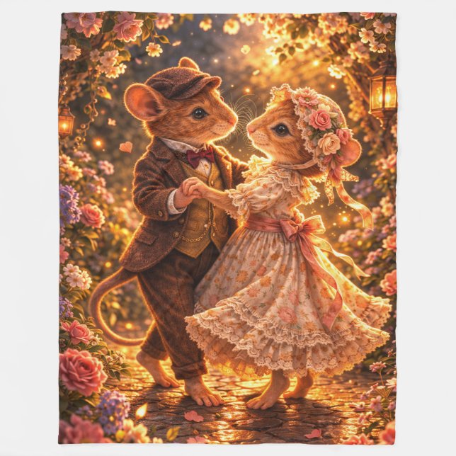 Romantic Gift Dancing Couple Lantern Light Scene Fleece Blanket (Front)