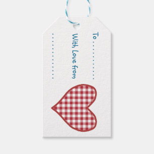 Romantic Gingham Heart and Red Rose Gift Tags