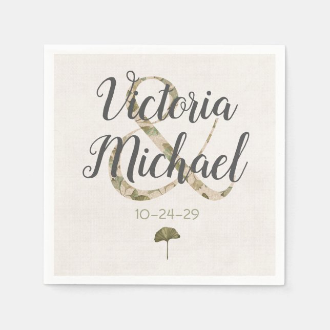 Romantic Ginkgo Initials wedding napkins (Front)
