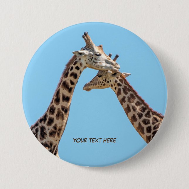 Romantic Giraffe Couple Personalised Name 7.5 Cm Round Badge (Front)