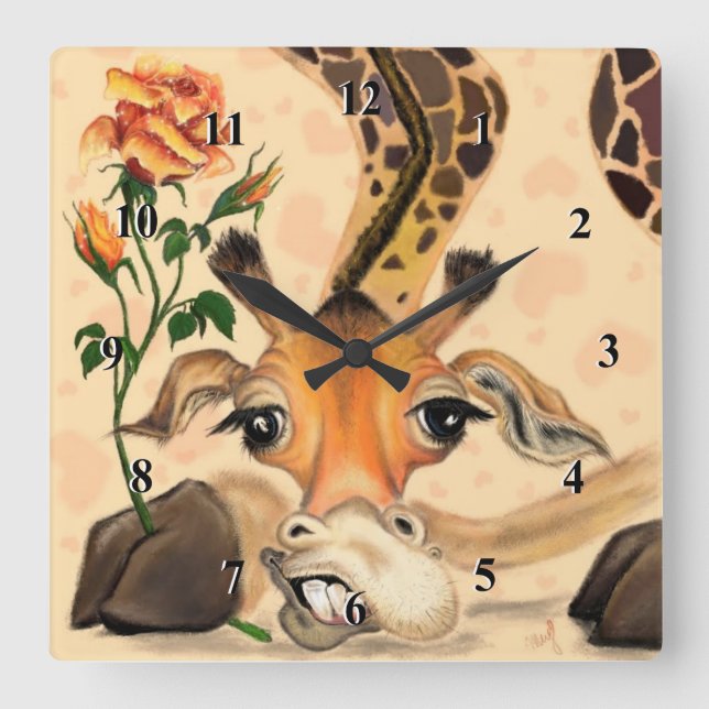 Romantic Giraffe - Gentleman - Add Your Text /Name Square Wall Clock (Front)