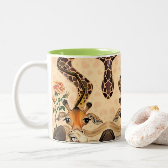 Romantic Giraffe - Gentleman - Funny Two-Tone Coffee Mug (With Donut)