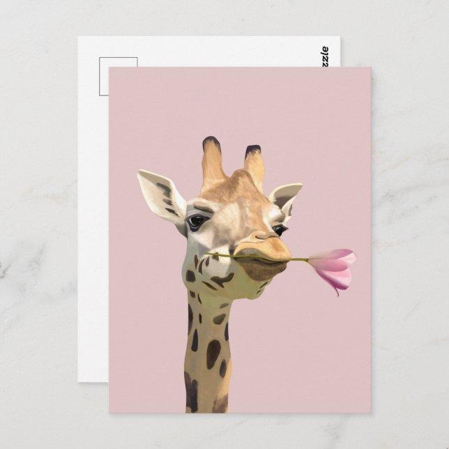 Romantic Giraffe Pink Tulip For Loved One Postcard (Front/Back)