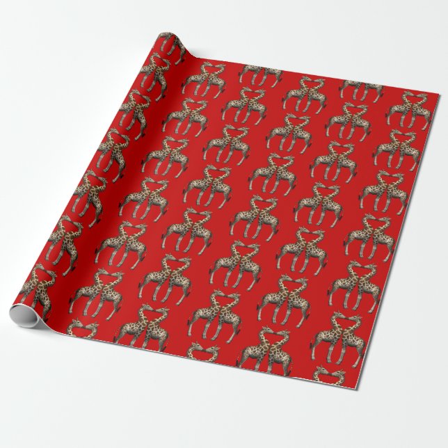 Romantic Giraffes Tiled Pattern Wrapping Paper (Unrolled)