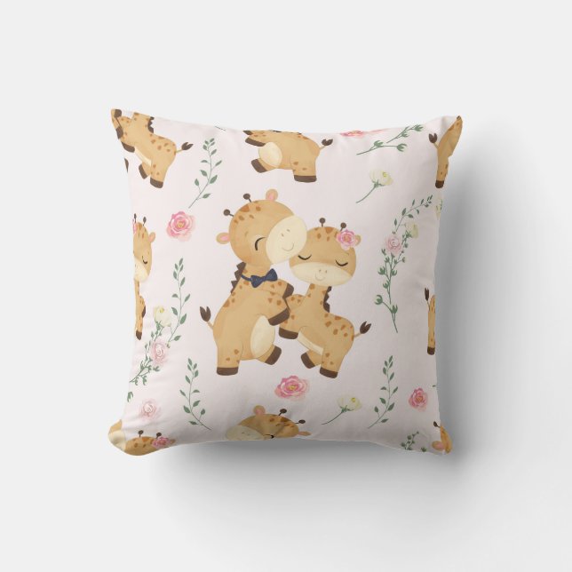 Romantic Giraffes with Floral Accents Cushion (Front)
