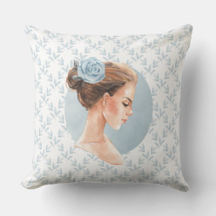 Romantic girl. Blue flower Cushion