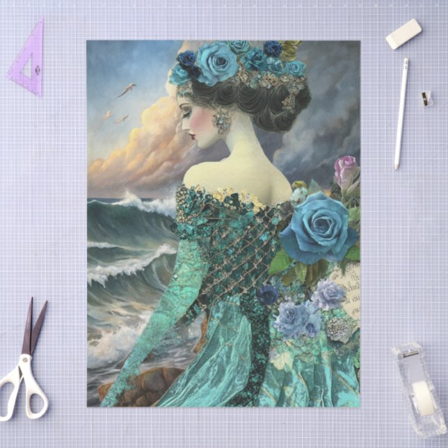 Romantic Girl Flowers Stormy Ocean Scene Tissue Paper (Craft)