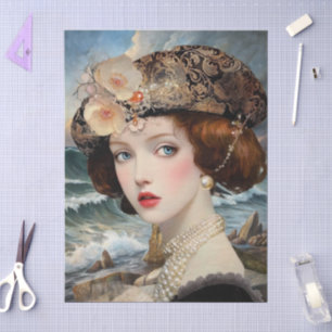 Romantic Girl Flowers Stormy Ocean Scene Tissue Paper