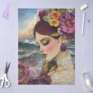 Romantic Girl Flowers Stormy Ocean Scene Tissue Paper