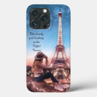  Romantic girl  looking at the Eiffel Tower