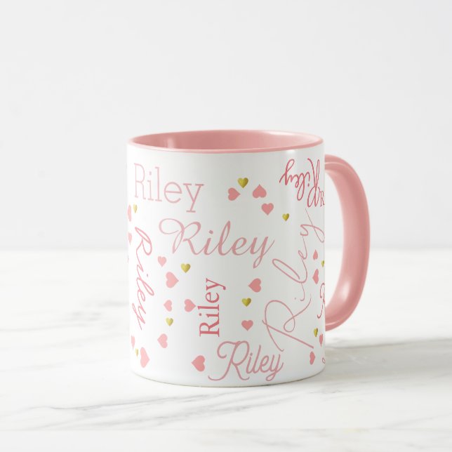 Romantic Girl Riley (custom name) pink hearts  Mug (Front Right)
