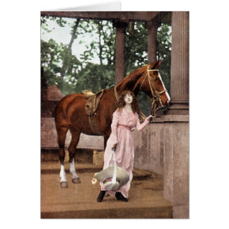 Romantic Girl with Chestnut Horse and Lovely Hat