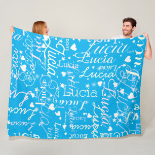 Romantic Girl's Love Hearts Patterned Sky Blue Fleece Blanket