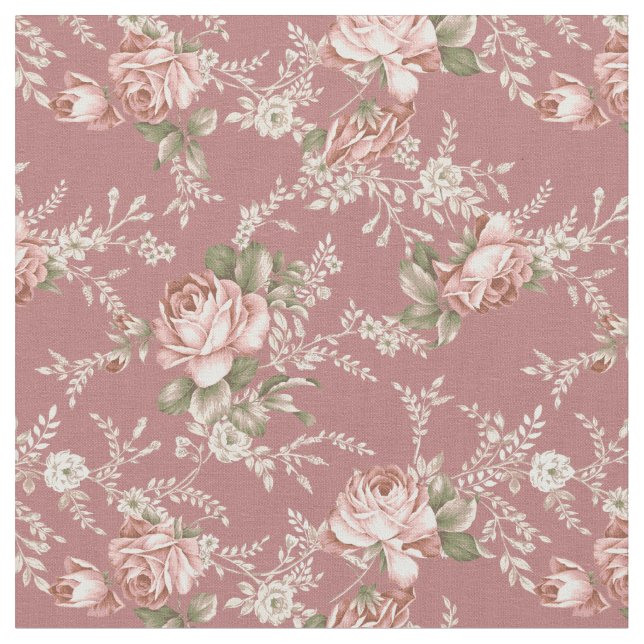 Romantic Girly Blush Roses - Dark Pink Background Fabric (Close Up)