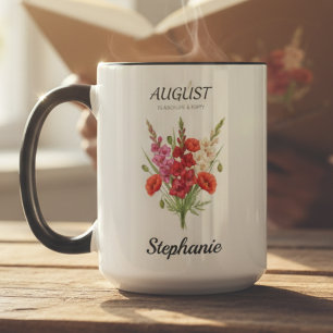 Romantic Gladiolus & Poppy August Birth Month Mug