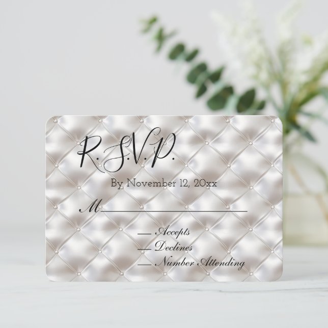 Romantic Glam White Faux Leather Wedding RSVP Enclosure Card (Standing Front)