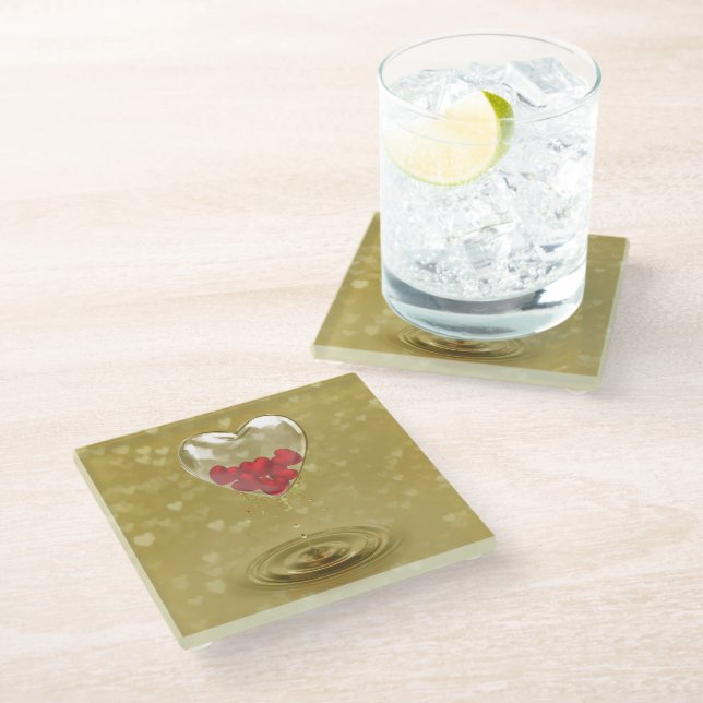 Romantic Glass Heart Design Coaster (Angled)