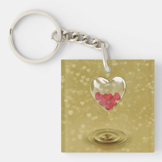 Romantic Glass Heart Design Key Ring (Front)