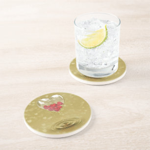 Romantic Glass Heart Design - Sandstone Coaster