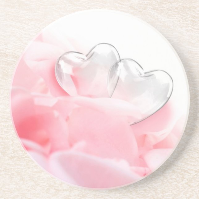Romantic Glass Hearts Rose Petals Coaster (Front)
