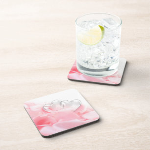 Romantic Glass Hearts Rose Petals Coaster