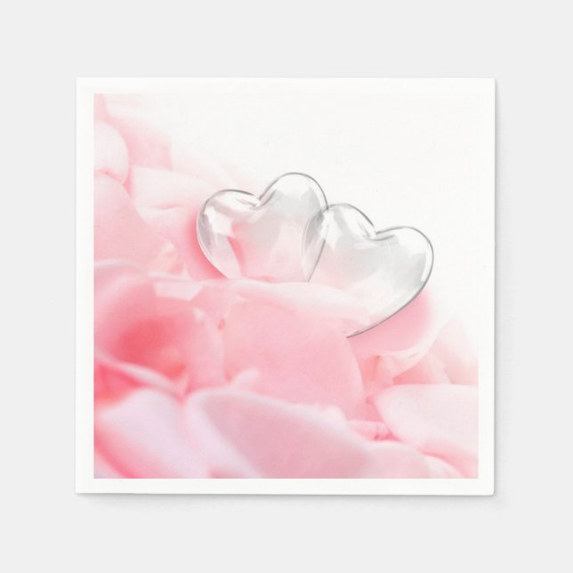 Romantic Glass Hearts Rose Petals Napkin (Front)