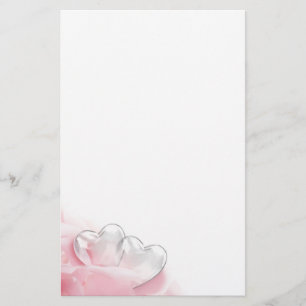 Romantic Glass Hearts Rose Petals Stationery