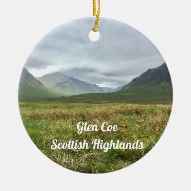 Romantic Glen Coe Mountains Scottish Highlands Ceramic Ornament (Front)