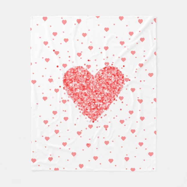 Romantic Glitter Red Heart On Red Hearts Pattern Fleece Blanket (Front)