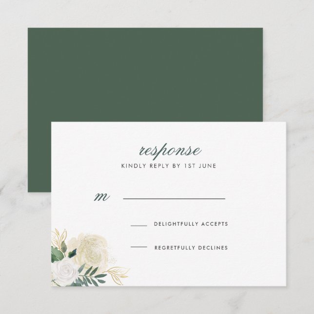 Romantic Glitter Rose Wedding Response Invitation (Front/Back)