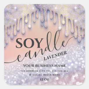 Romantic Glittery drips luxury modern soy candle Square Sticker