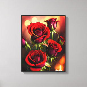 Romantic Glowing Red Roses Canvas Print - Floral
