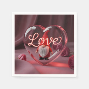 Romantic Gnome in Heart Display with Neon "Love" Napkin