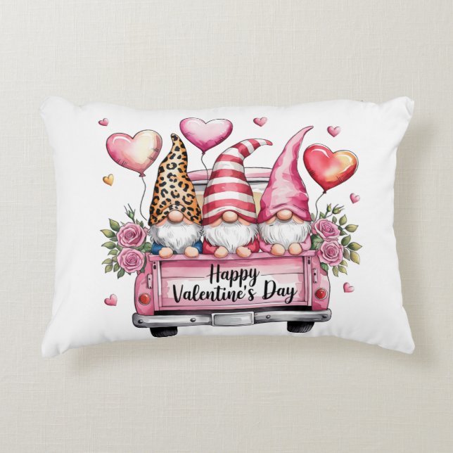 Romantic Gnomes in Pink Pickup- Valentin Decorative Cushion (Front)