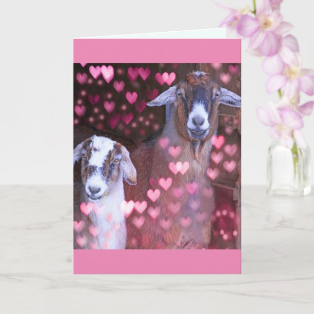 Romantic Goats And Hearts Anniversary Card (Orchid)