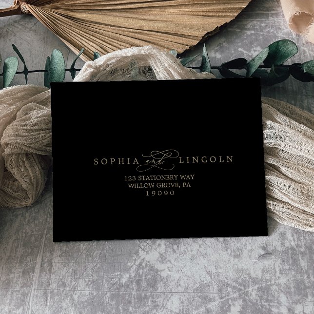 Romantic Gold and Black Calligraphy RSVP Envelope (Creator Uploaded)