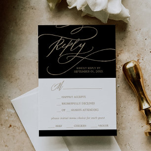 Romantic Gold and Black Menu Choice RSVP Card