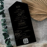 Romantic Gold and Black Monogram QR Code Wedding All In One Invitation<br><div class="desc">This romantic gold and black monogram QR code wedding all in one invitation is perfect for a simple wedding. The modern classic design features fancy swirls and whimsical flourishes with gorgeous elegant hand lettered faux champagne gold foil typography. Hand write your guest addresses on the back of the folded invitation,...</div>