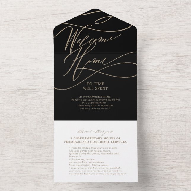 Romantic Gold and Black Welcome Home Gift Card (Inside)