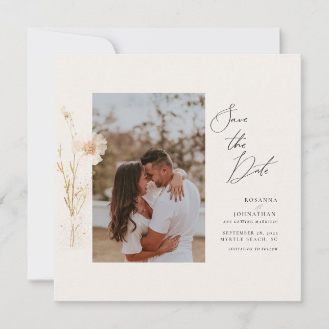 Romantic Gold and Blush Pressed Flowers Photo Invitation (Front)
