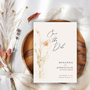 Romantic Gold and Blush Pressed Flowers Save The Date