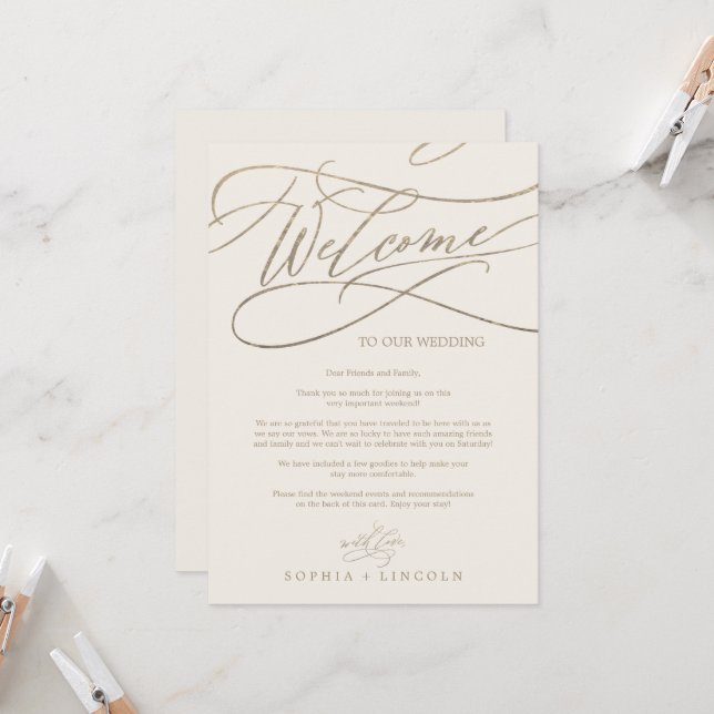 Romantic Gold and Ivory Welcome Itinerary Letter (Front/Back In Situ)