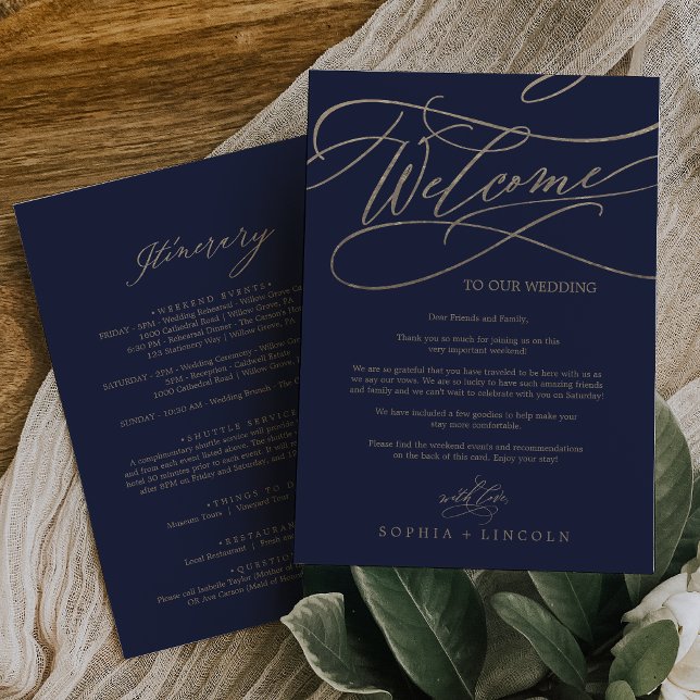 Romantic Gold and Navy Welcome Itinerary Letter (Creator Uploaded)