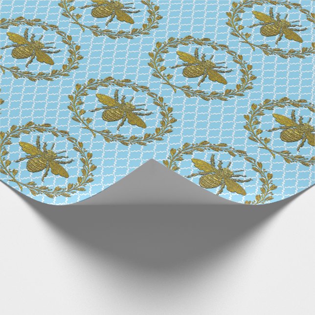 Romantic Gold Bee and Wreath Wrapping Paper (Corner)