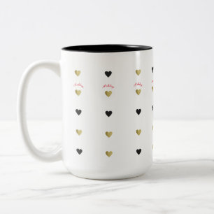 romantic gold & black love hearts with name Two-Tone coffee mug