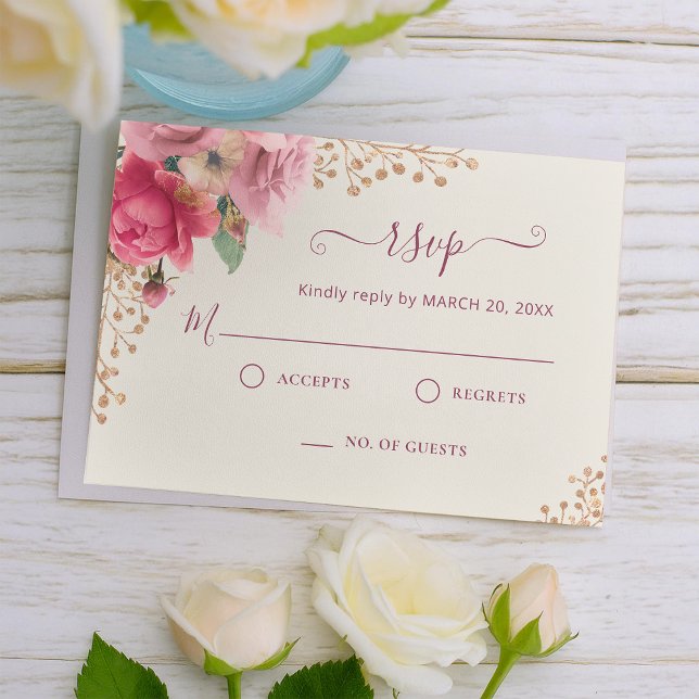 Romantic Gold Blush Pink Floral Wedding RSVP Card (Romantic Gold Blush Pink Floral Wedding RSVP Card
)