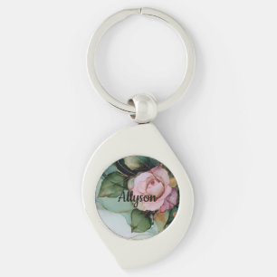 Romantic Gold Blush Pink Rose Floral Bridal shower Key Ring