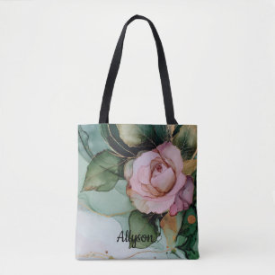 Romantic Gold Blush Pink Rose Floral Bridal shower Tote Bag