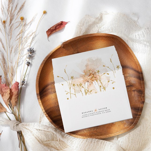 Romantic Gold Blush Pressed Flowers Lined Wedding Envelope (Creator Uploaded)
