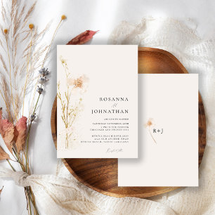 Romantic Gold & Blush Pressed Flowers Wedding Invitation